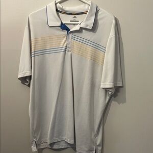 Adidas Men's Polo Shirt in White with Blue and Yellow Accents